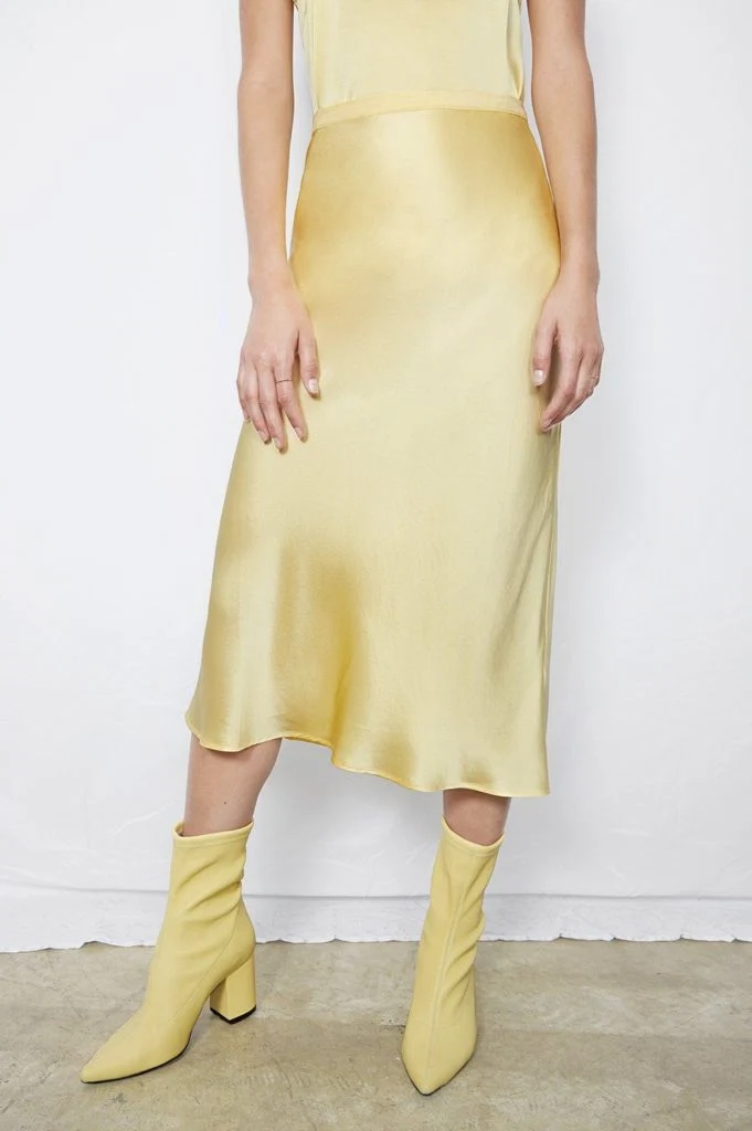 Bar silk skirt in popcorn, €215 at orchardmile.com