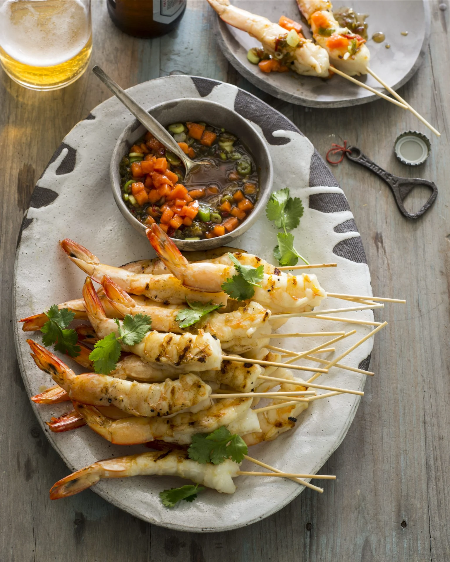 These skewered king prawns have a delicious little kick to them