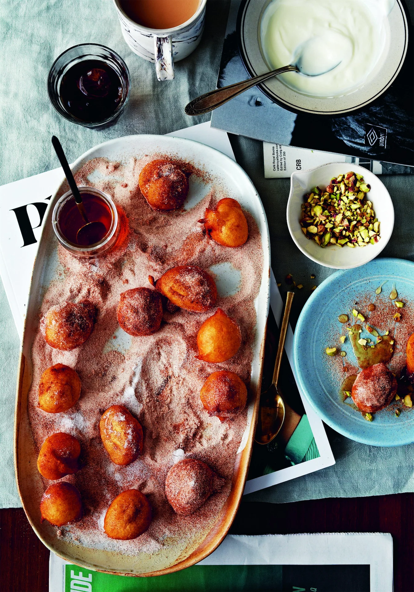 What to bake this weekend: Mini ricotta doughnuts with pistachio and honey topping What to bake this weekend: Mini ricotta doughnuts with pistachio and honey topping