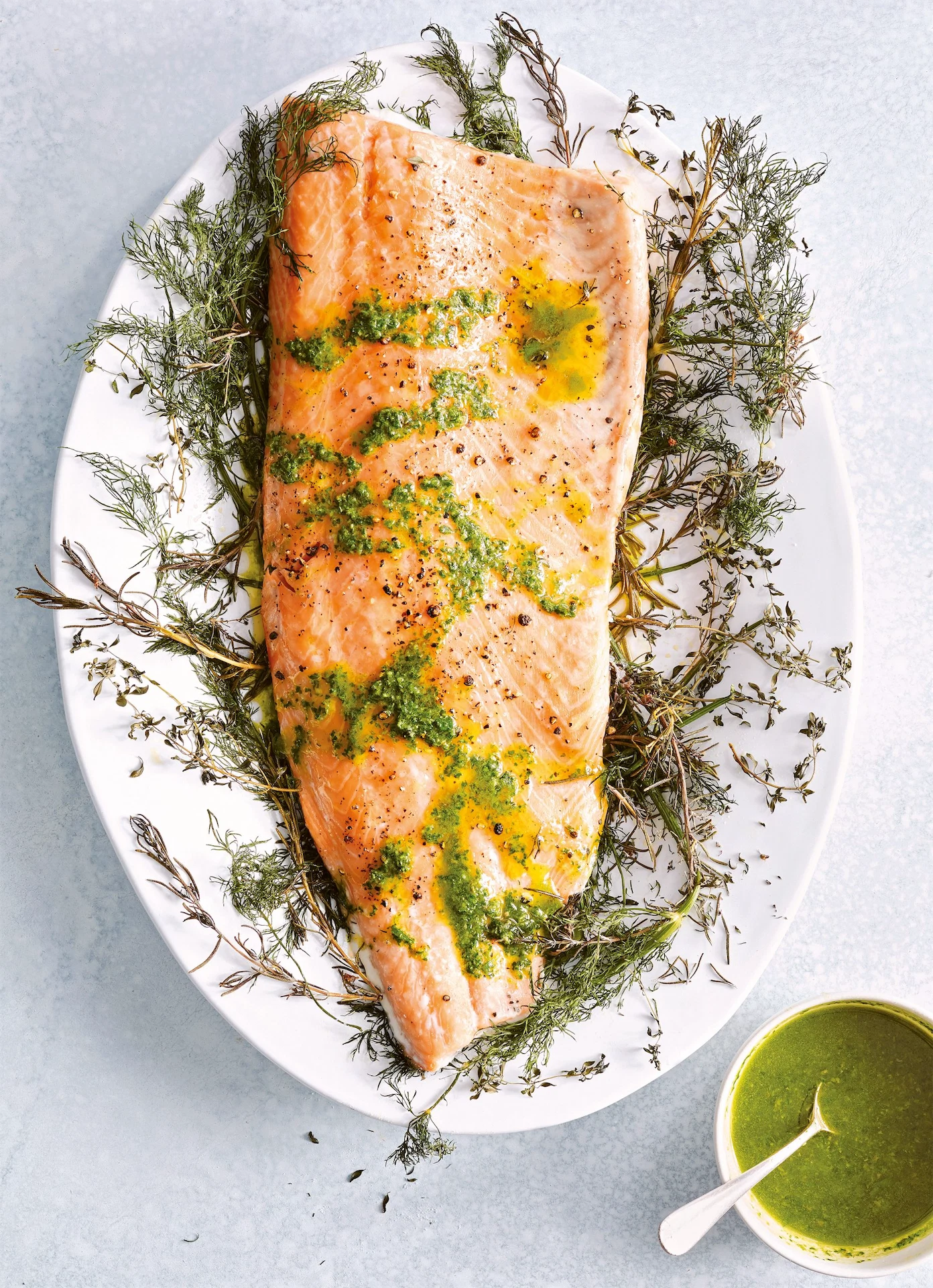 Sunday lunch: Whole Side of Salmon and Herb Sauce
