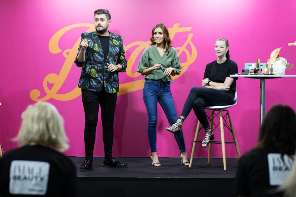 James Patrice and Tara O'Farrell show the audience a great make-over session at IMAGE Beauty Festival 2019