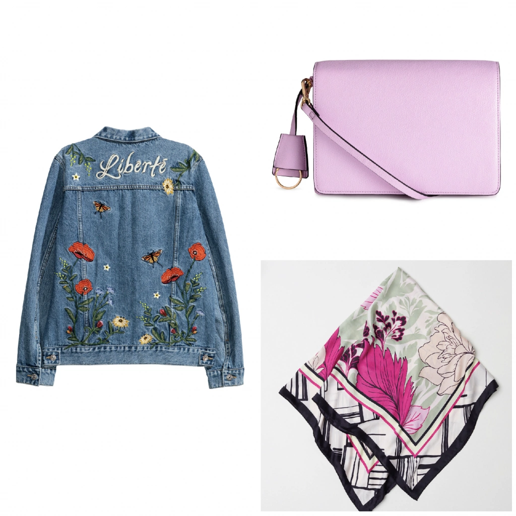 denim jacket, €49.99, neck scarf, €7.99, crossbody bag, €14.99