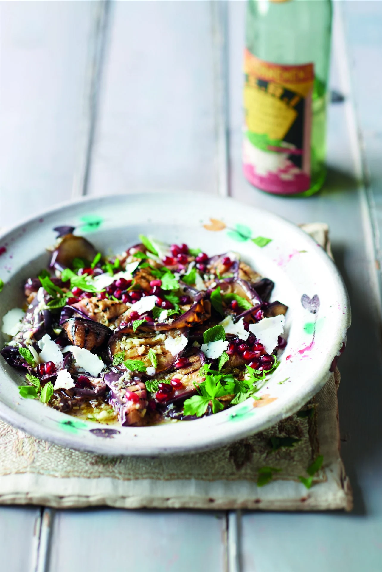 Your healthy start to the week: aubergine & pomegranate salad