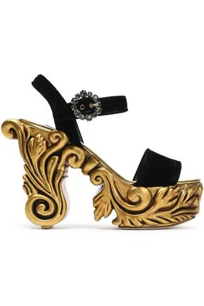 DOLCE & GABBANA Embellished velvet platform sandals outnet