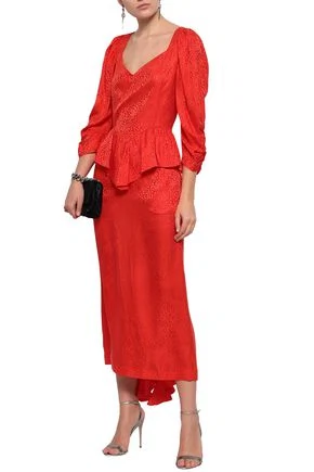 STELLA McCARTNEY Ruffled silk-jacquard peplum midi dress outnet