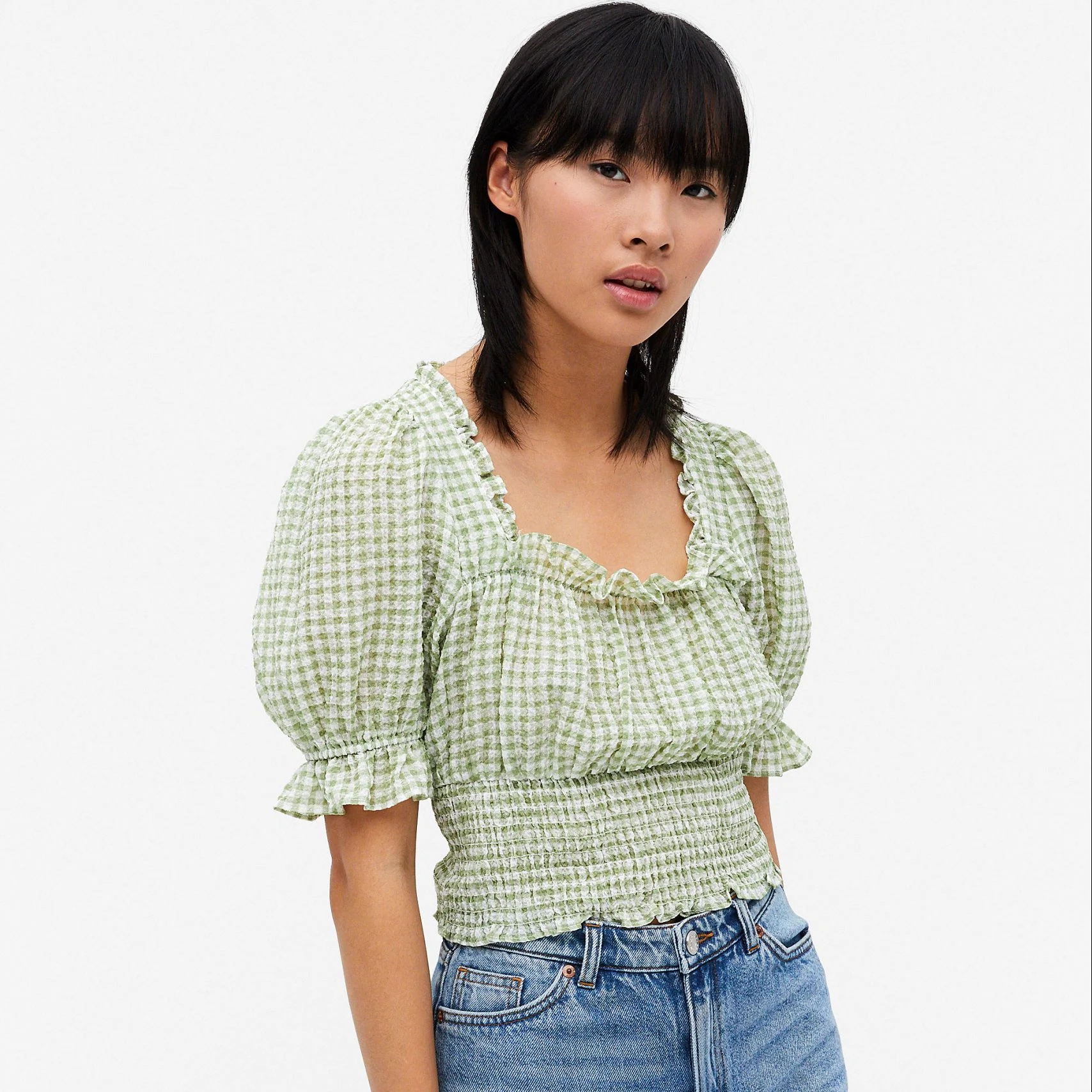 Shirred waist blouse, €18, Monki