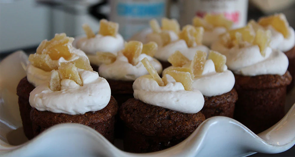 Coffee and fig muffins topped with coconut frosting – a finalist in the innocent Dairy Free Cook Off