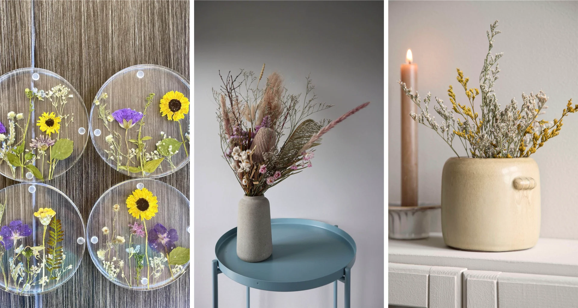 Pressed, dried and captured in resin; the best dried flowers for your home