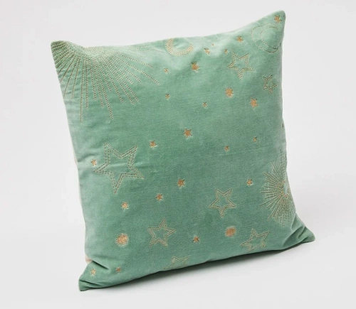 Embroidered green cushion, €37.88, Oliver Bonas