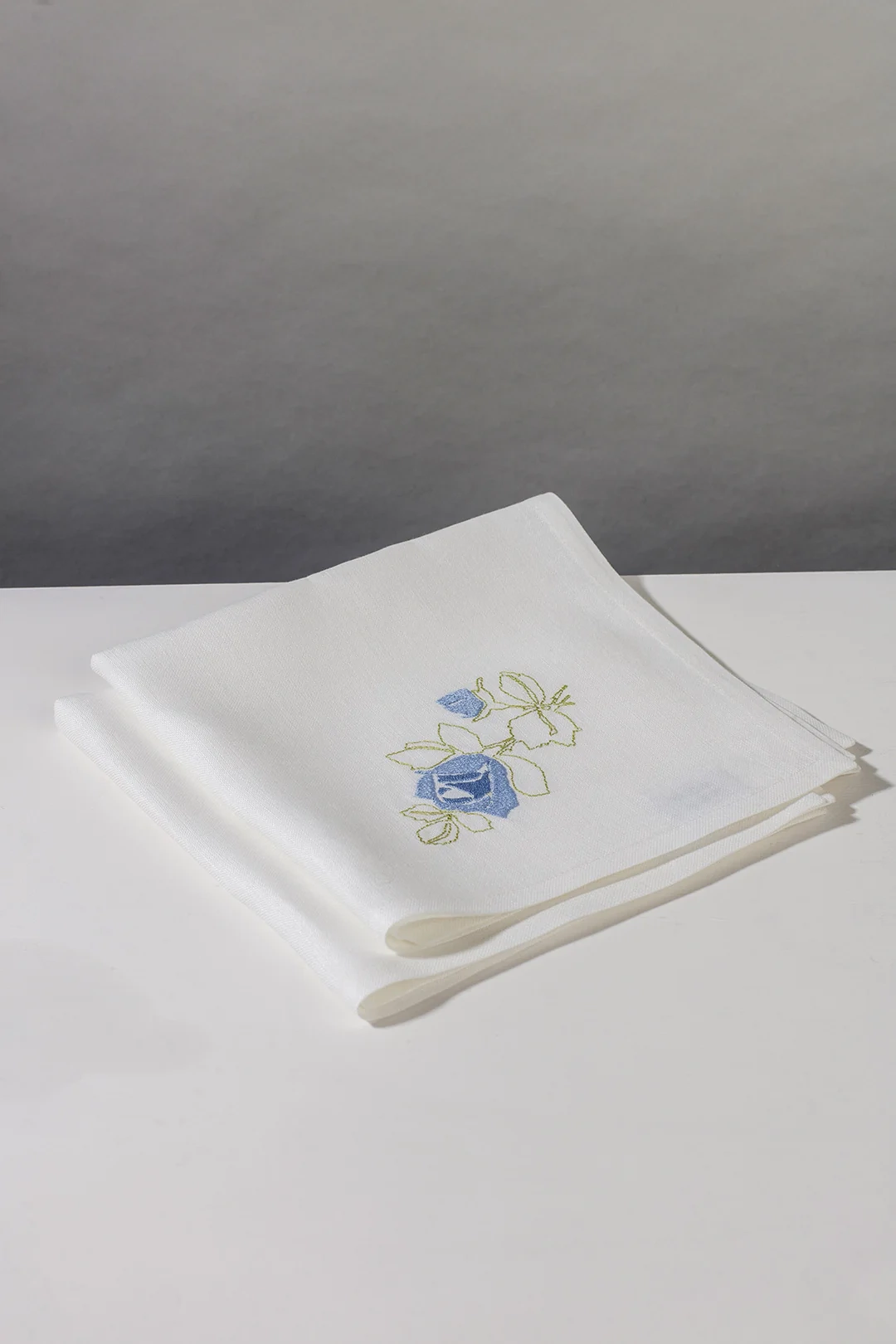 'Roses' Embroidered Irish Linen Napkins, €110, Jennifer Slattery