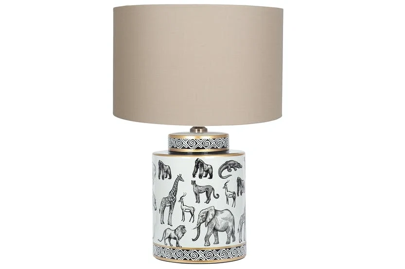 Black & White Safari table lamp, €150, Harvey Norman