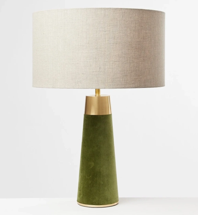 Ero green velvet shade lamp, €150, Oliver Bonas