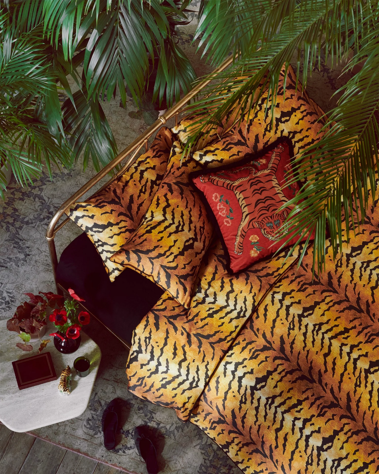 Tibetan Tiger cushion, £43 and Luxe Tiger bed set, from £85