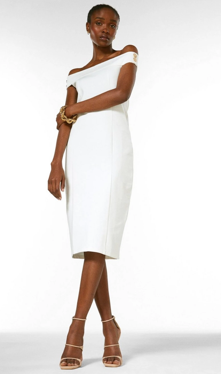  Ponte Rivet Detail Bardot Dress, €56, Karen Millen