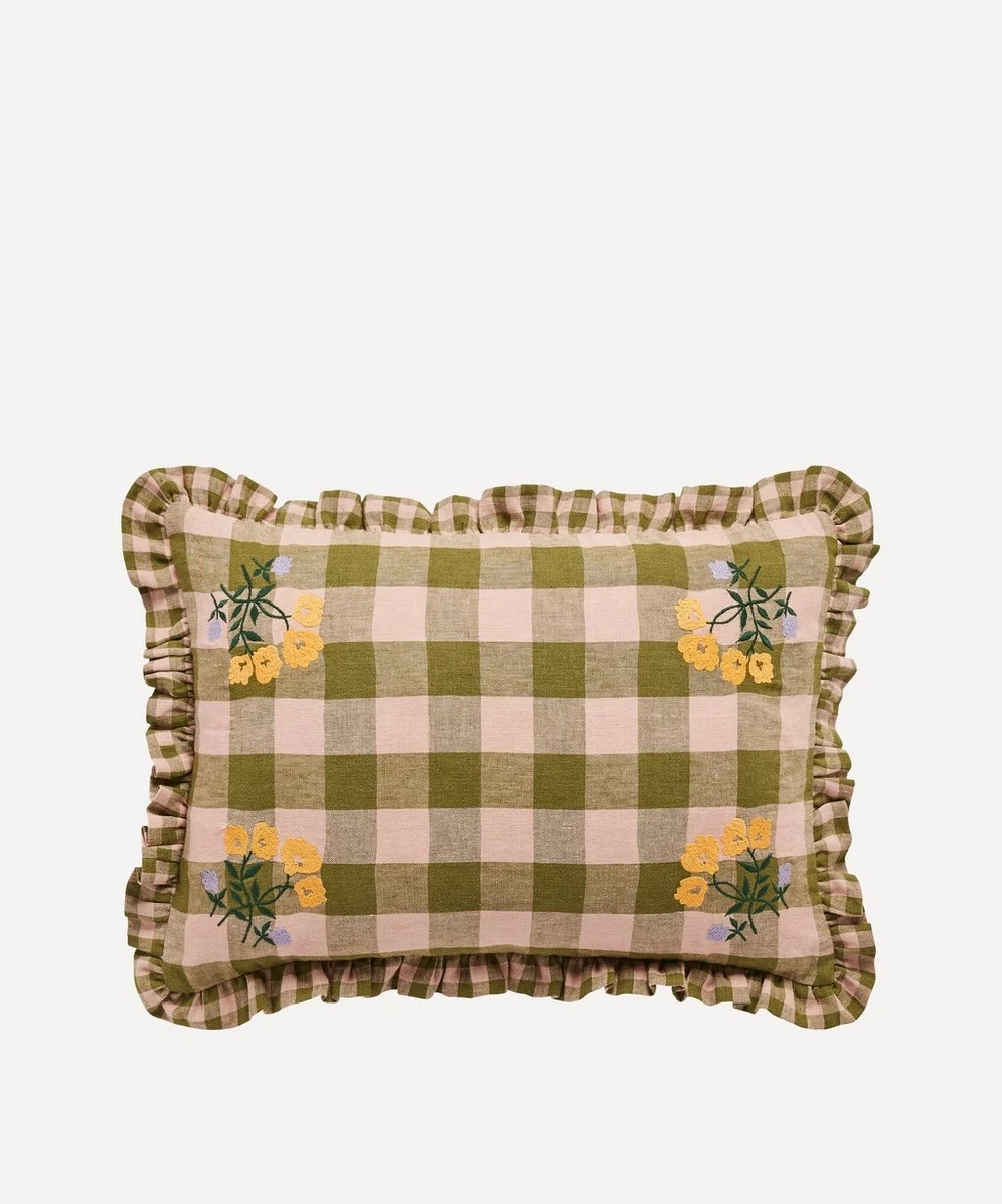 Leinikki embroidered gingham frill cushion, €93, Liberty