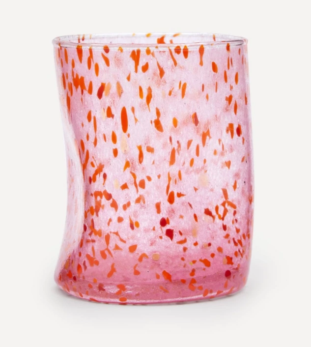 Pink base orange splatter glass, €35.10, Liberty