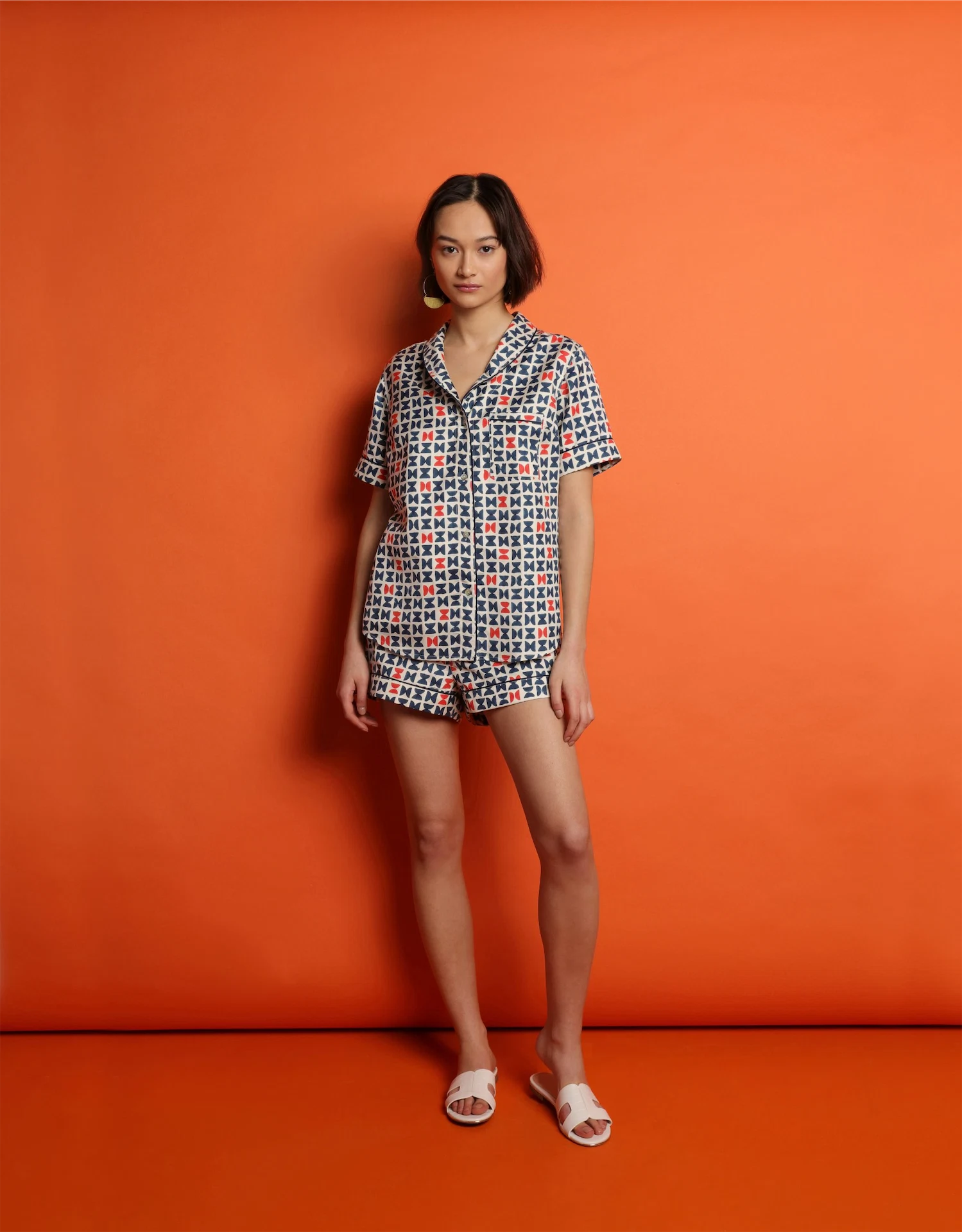 Silk Varanasi navy shorties pyjamas, €180, The Ethical Silk Co