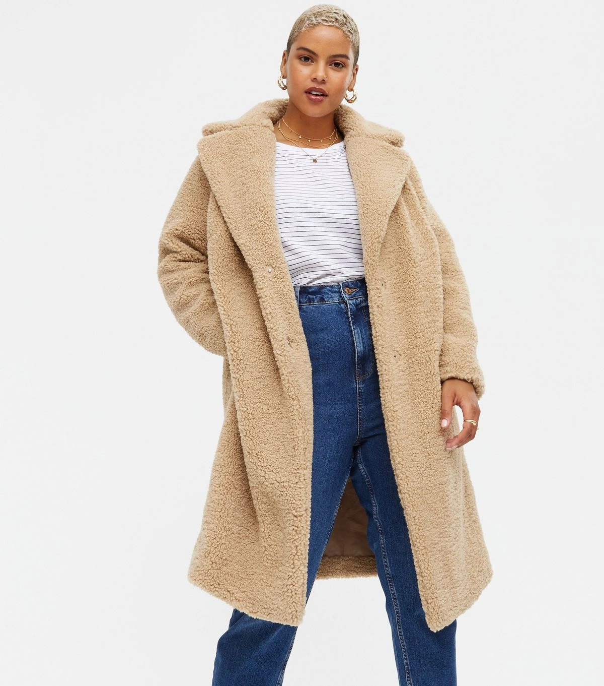 Curves Camel Teddy Long Coat, €34, New Look