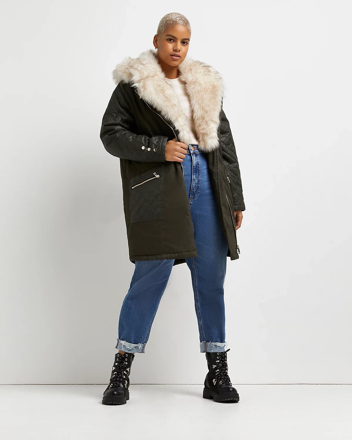 Plus Khaki Faux Fur Lined Parka Coat, €95, River Island