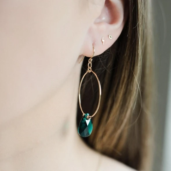 Gold Filled Emerald Green Teardrop Hoops, €55