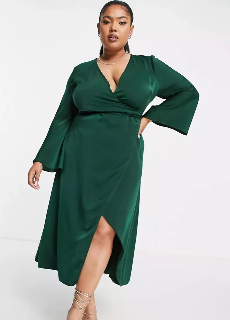 ASOS Design Curve Satin Wrap Midi Dress, €56.99, ASOS