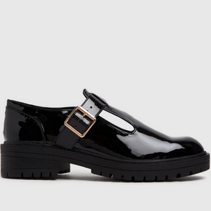 Schuh Black Patent T-bar Flat Shoes, €38