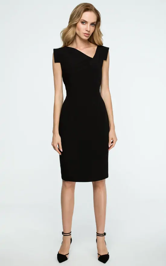 Black Pencil Dress With Asymmetric Neckline, €60, Silk Fred