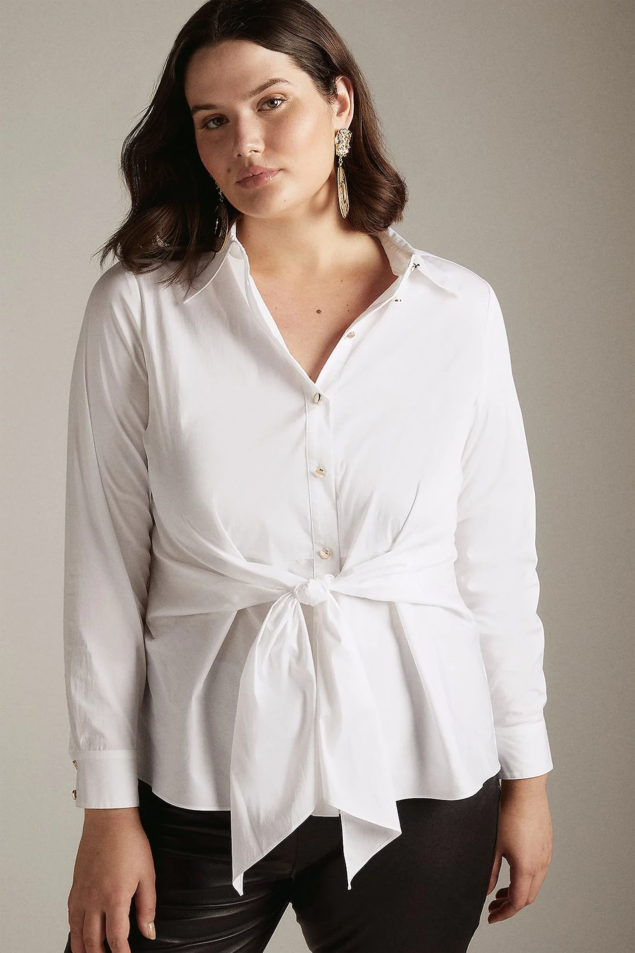Curve Cotton Poplin Tie Waist Woven Shirt, €100, Karen Millen