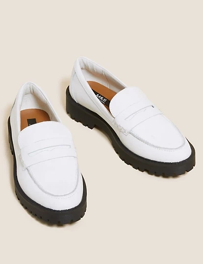 Leather Cleated Flatform Loafers, €70, M&S 