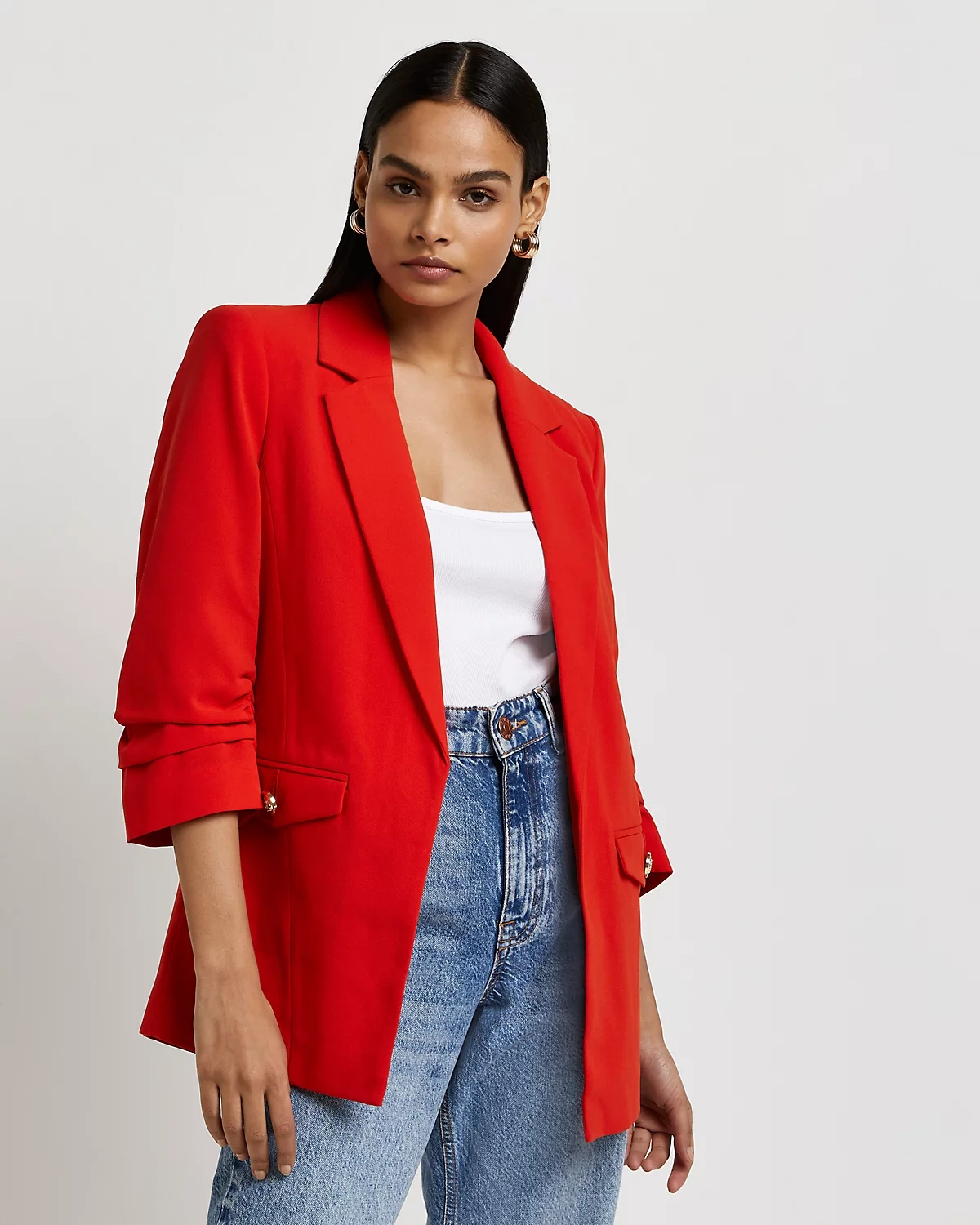 Red Ruched Sleeve Blazer, €80, River Island