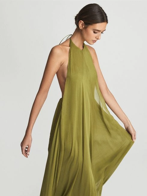 Jude Halter Neck Silk Maxi Dress Lime, €540, Reiss