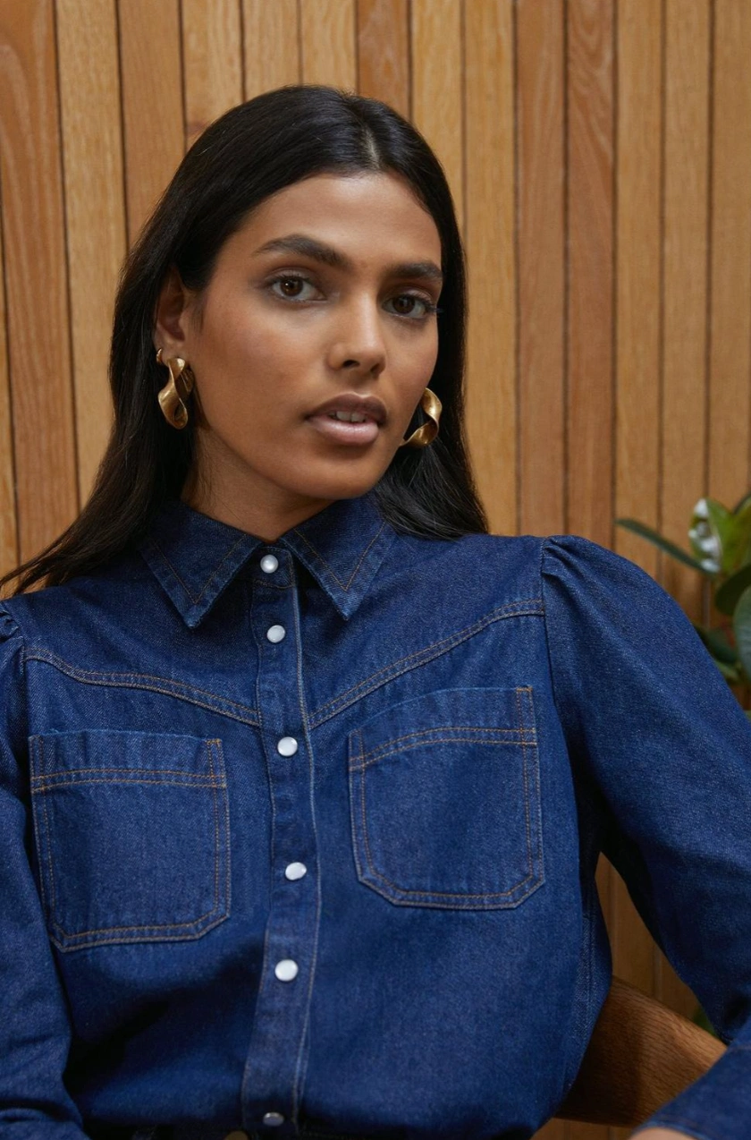 Denim Puff Sleeve Shacket, €64, Oasis