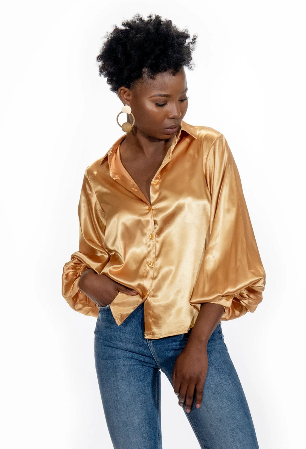 Monroe Gold Satin Blouse, €164, Wolf & Badger