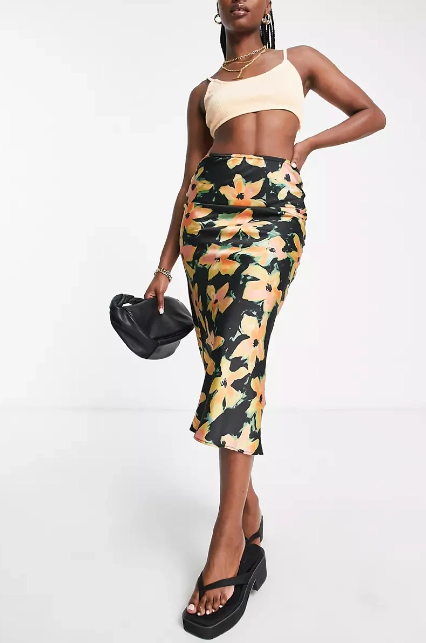 Topshop Painted Floral Satin Bias Midi Skirt, €46.99, ASOS