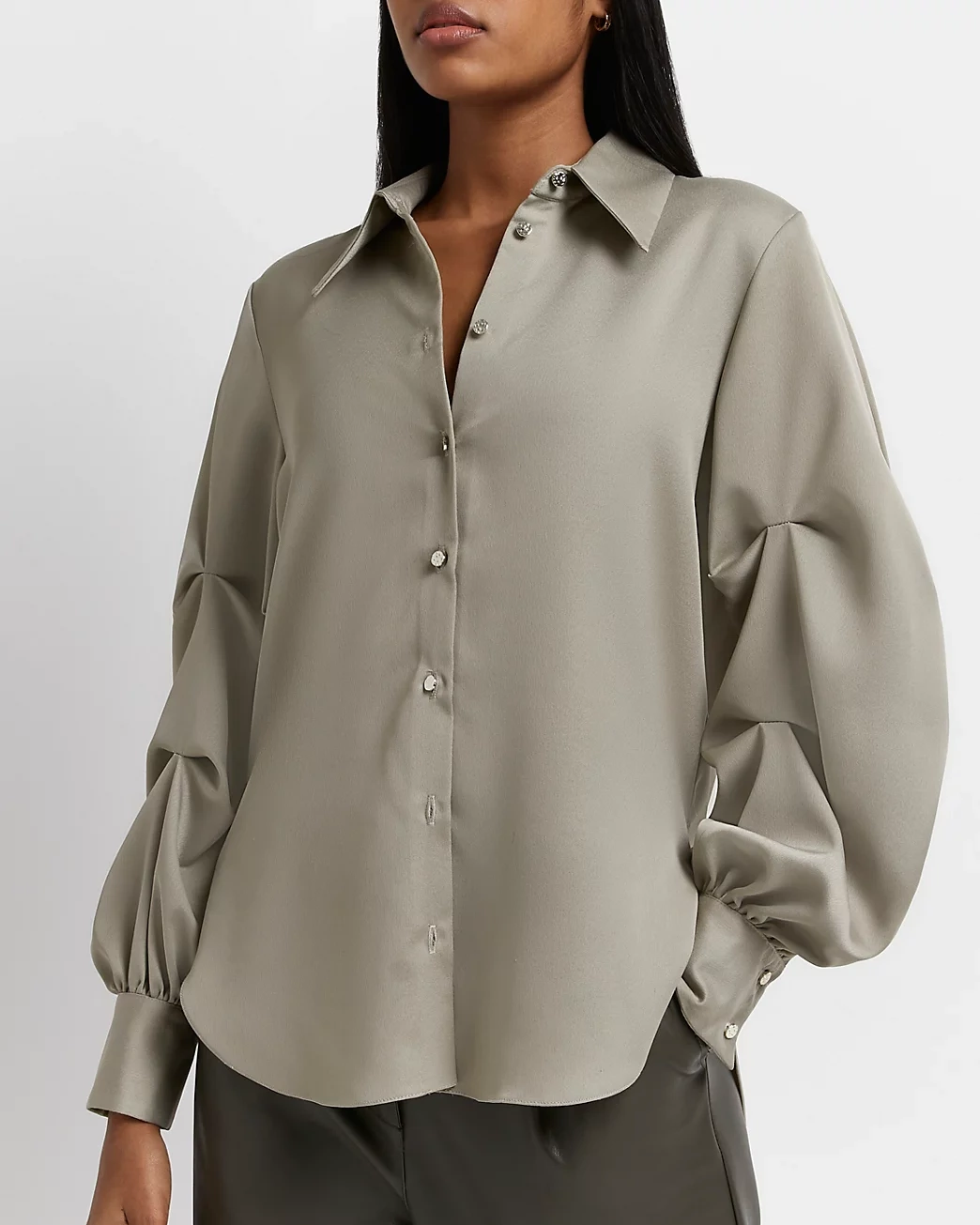 Khaki Satin Shirt, €43, River Island