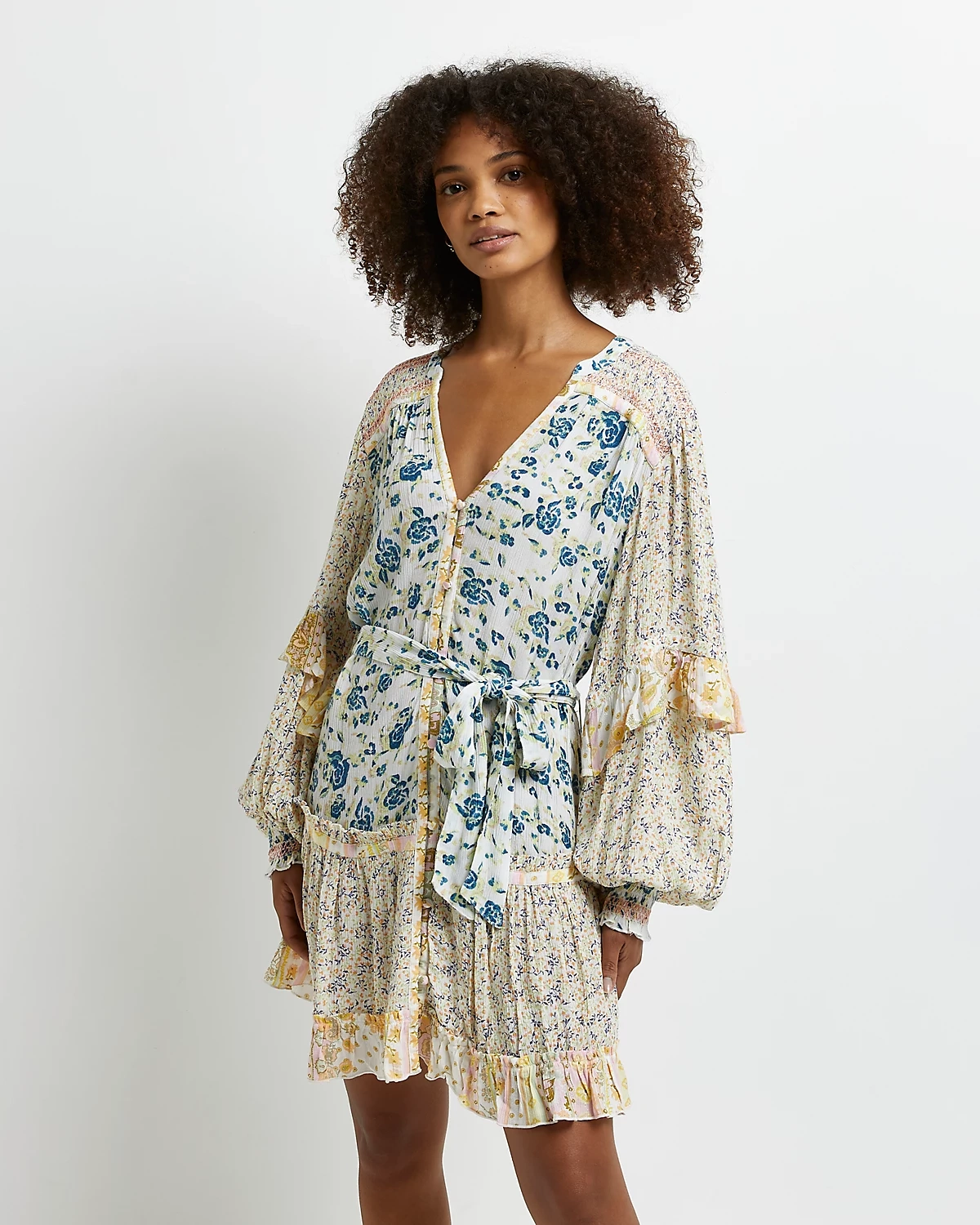 Blue Floral Mini Shirt Dress, €56, River Island