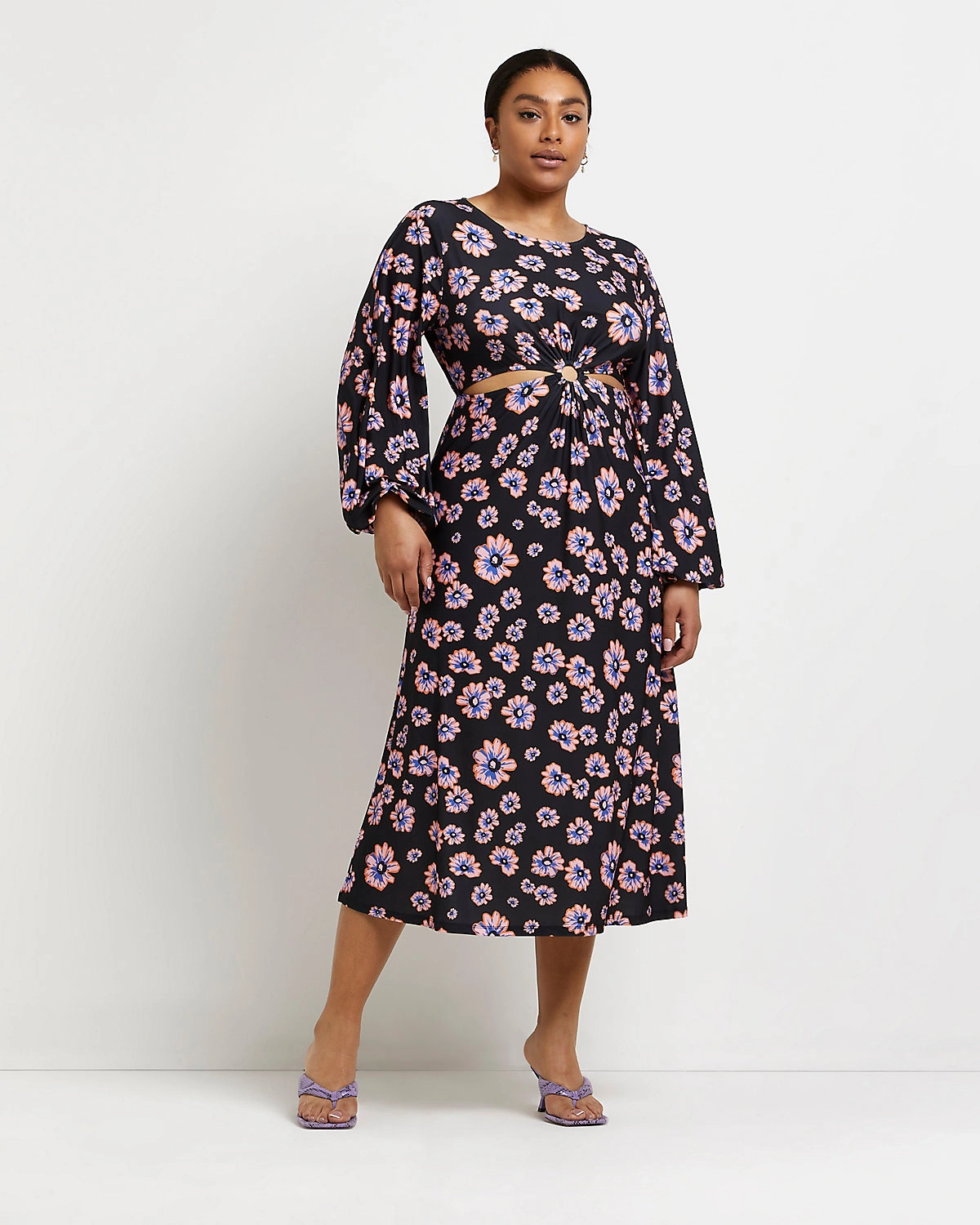 Plus Black Floral Cut Out Midi Dress, €60, River Island