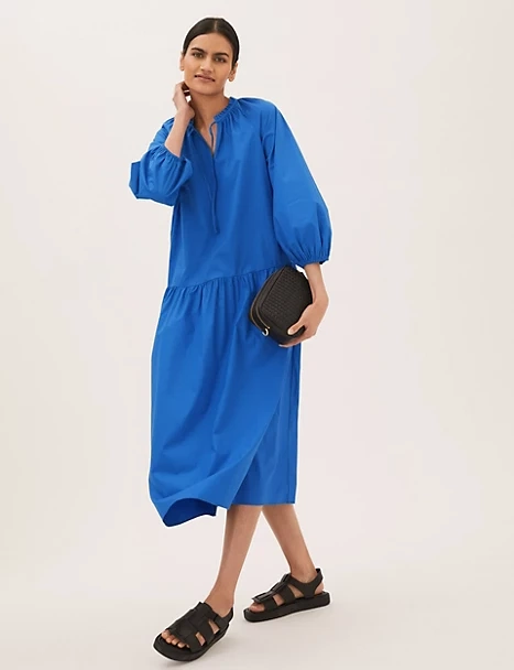 Pure Cotton Tie Neck Midi Tiered Dress, €54, M&S