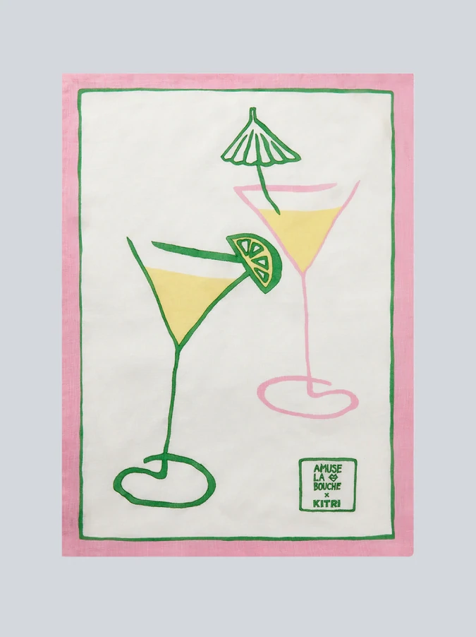 ALB x KITRI Cocktail Embroidered Tea Towel, approximately €23, Kitri Studio