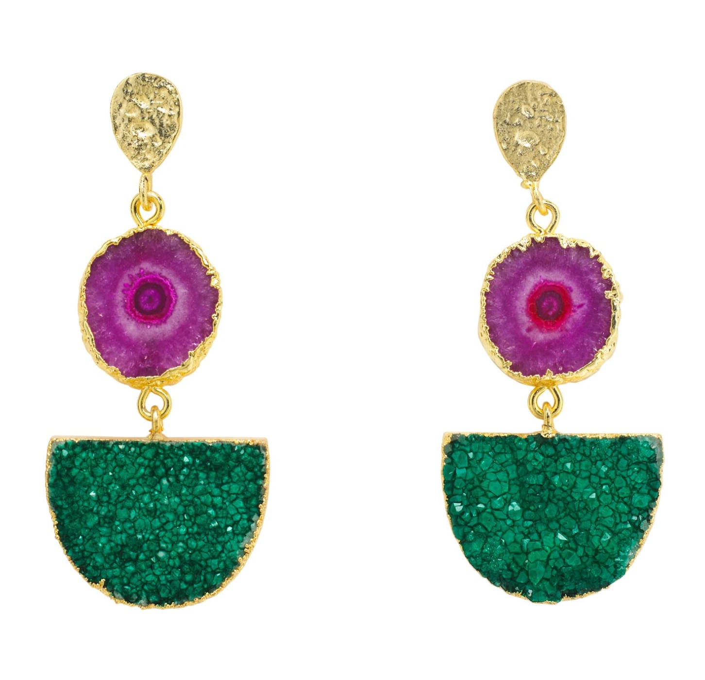 Purple GreenGemstone Gold Statement Earrings, €92, Wolf & Badger
