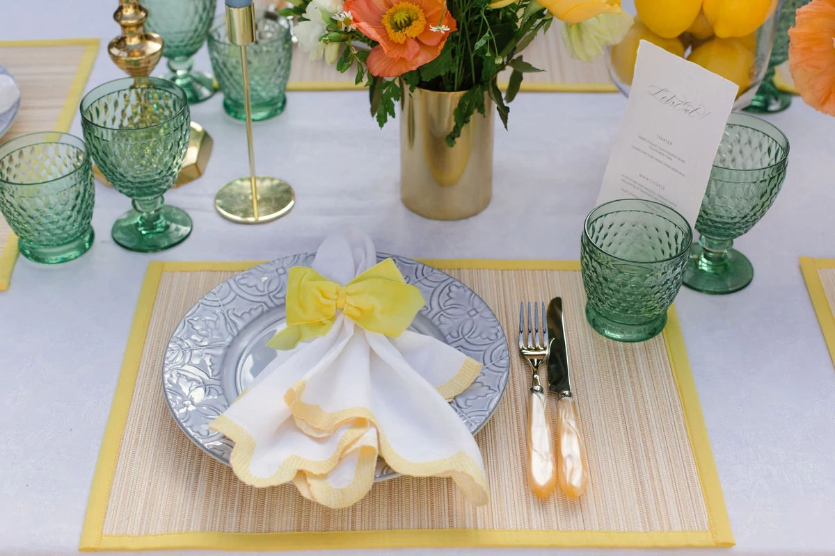 Yellow Velvet Bow Napkin Ring, set of 4 €24, The Designed Table