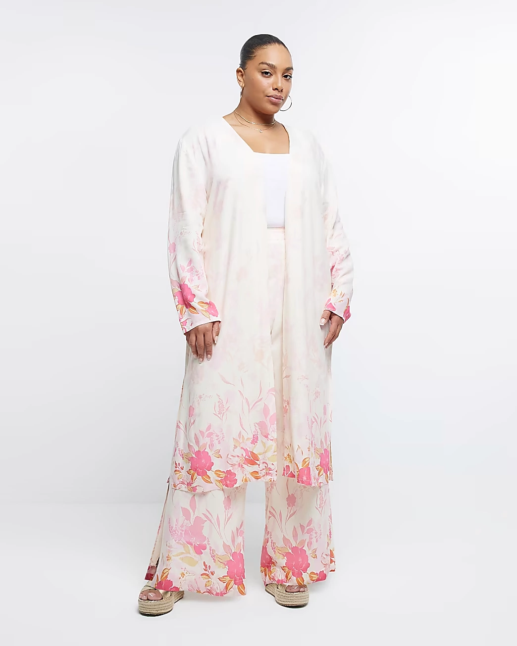 White Floral Longline Kimono, €47, River Island