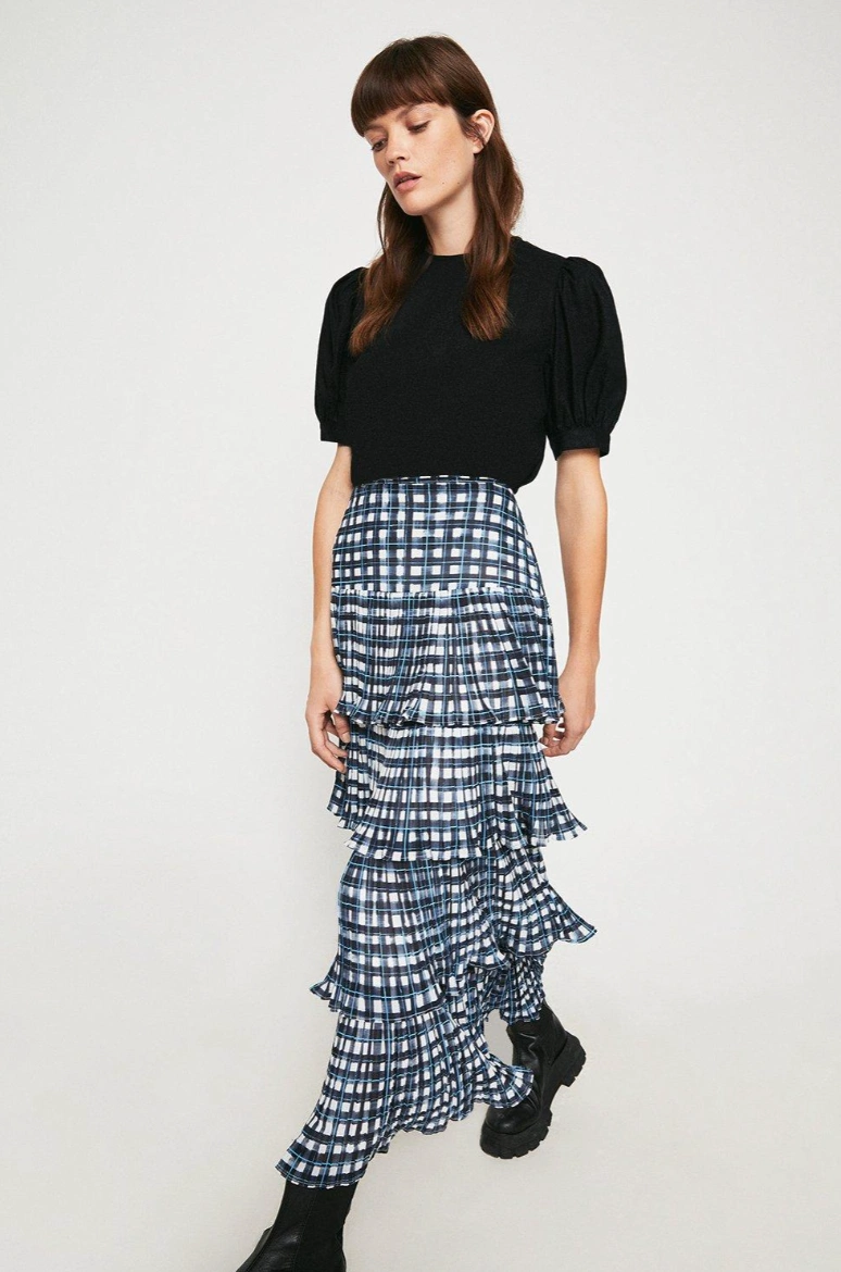 Pleated Tier Midi Skirt, €61.60, Warehouse