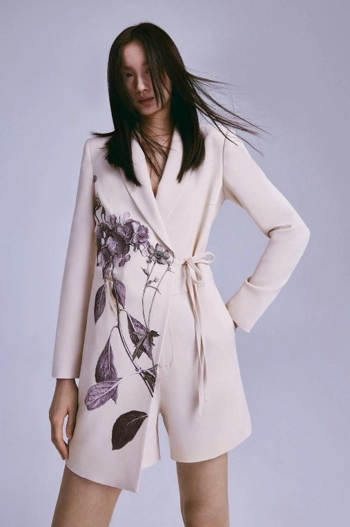 Hydrangea Stem Printed Tailored Playsuit, €280, Karen Millen