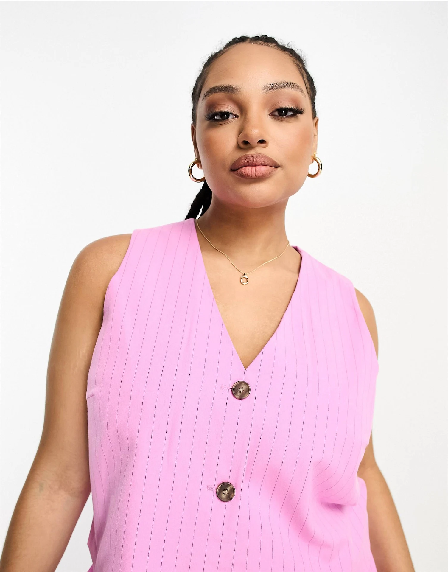 Vero Moda Curve Tailored Pinstripe Cropped Waistcoat co-ord in Pink, €46.99