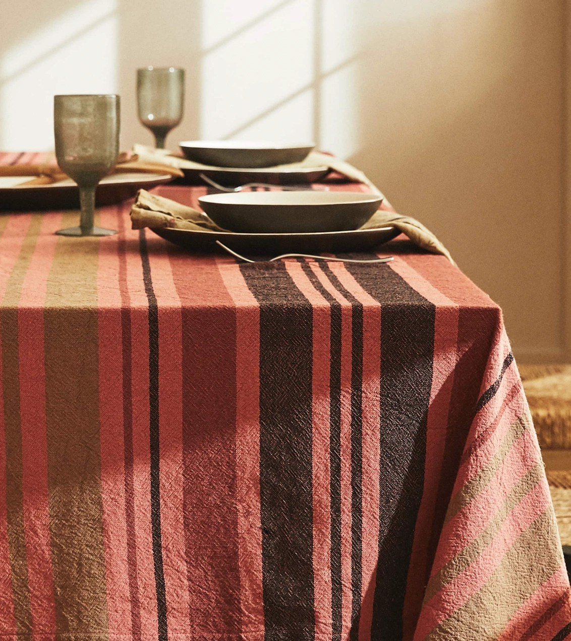 Coloured striped tablecloth, €29.99, Zara Home 