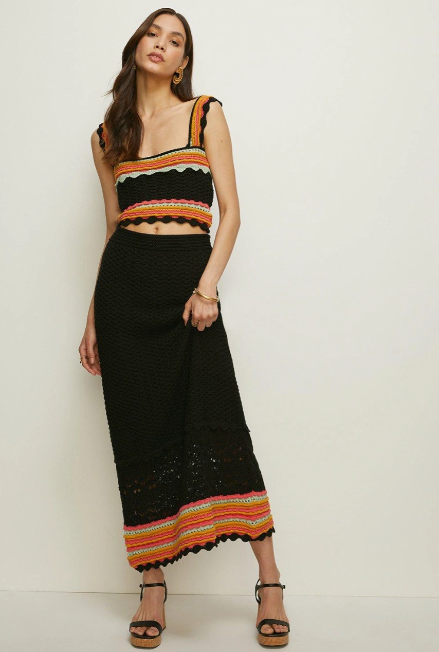 Laura Whitmore Contrast Stripe Open Stitch Midi Skirt, €31, Oasis