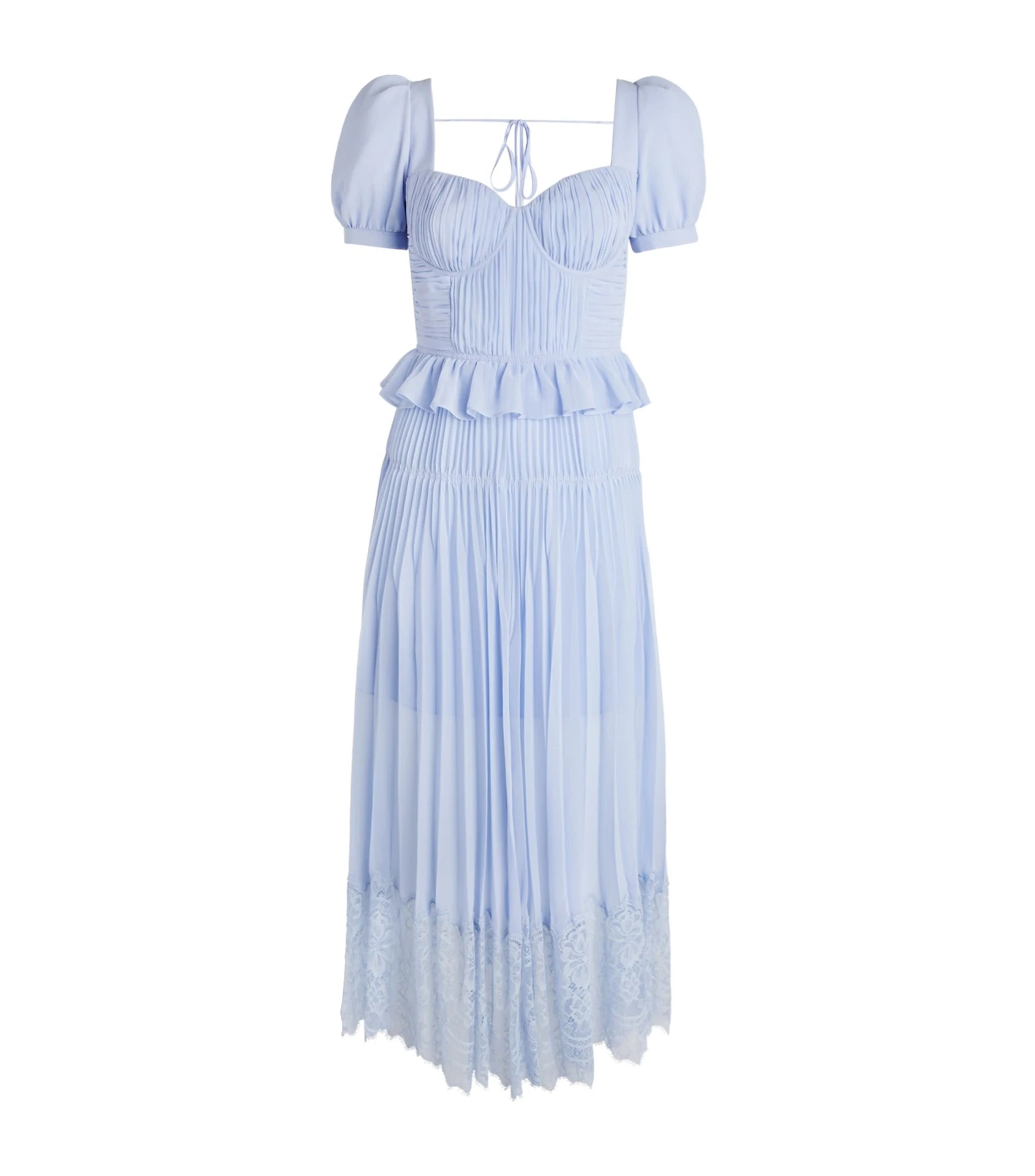Self-Portrait Lace-trimmed Pleated-chiffon Midi Dress, rent from €125, High-End Hire