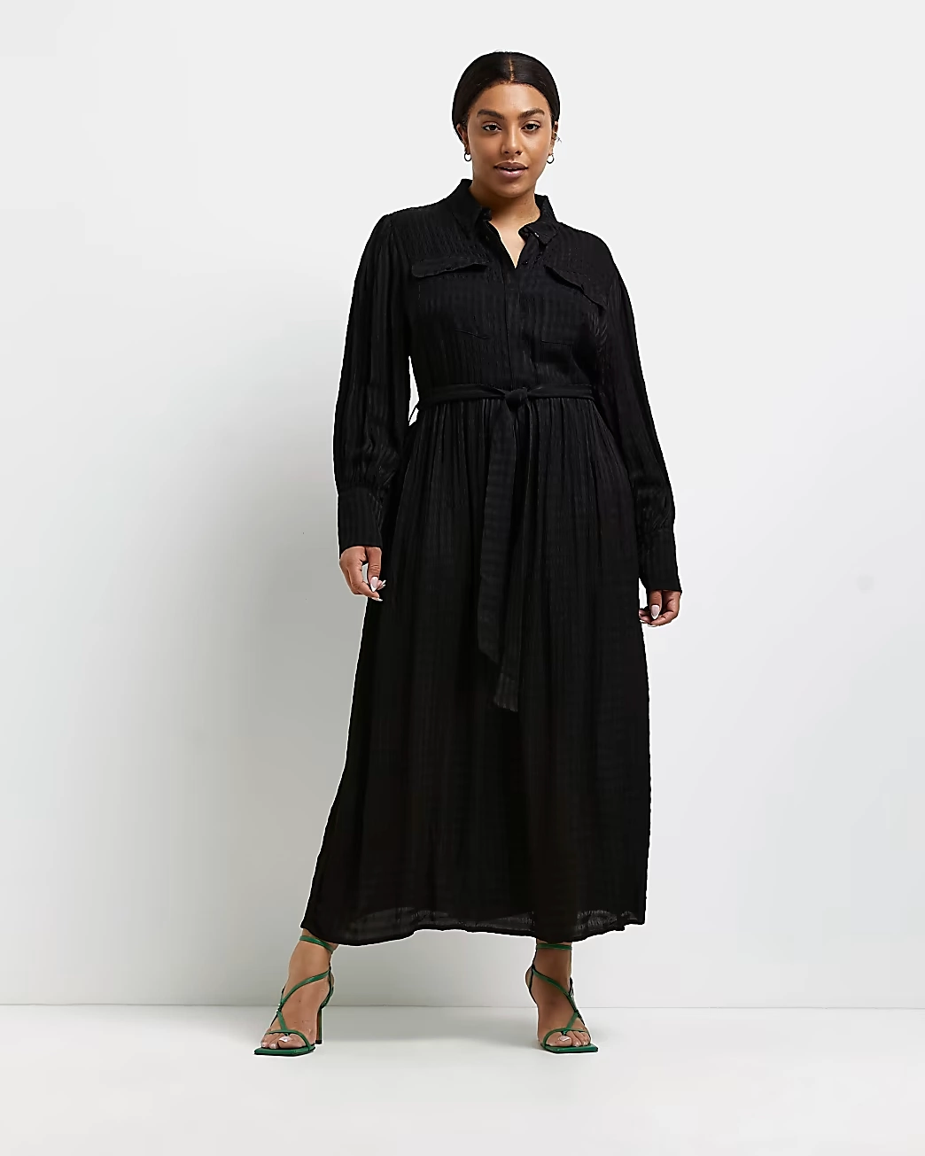 Plus Black Tie Waist Maxi Dress, €47, River Island