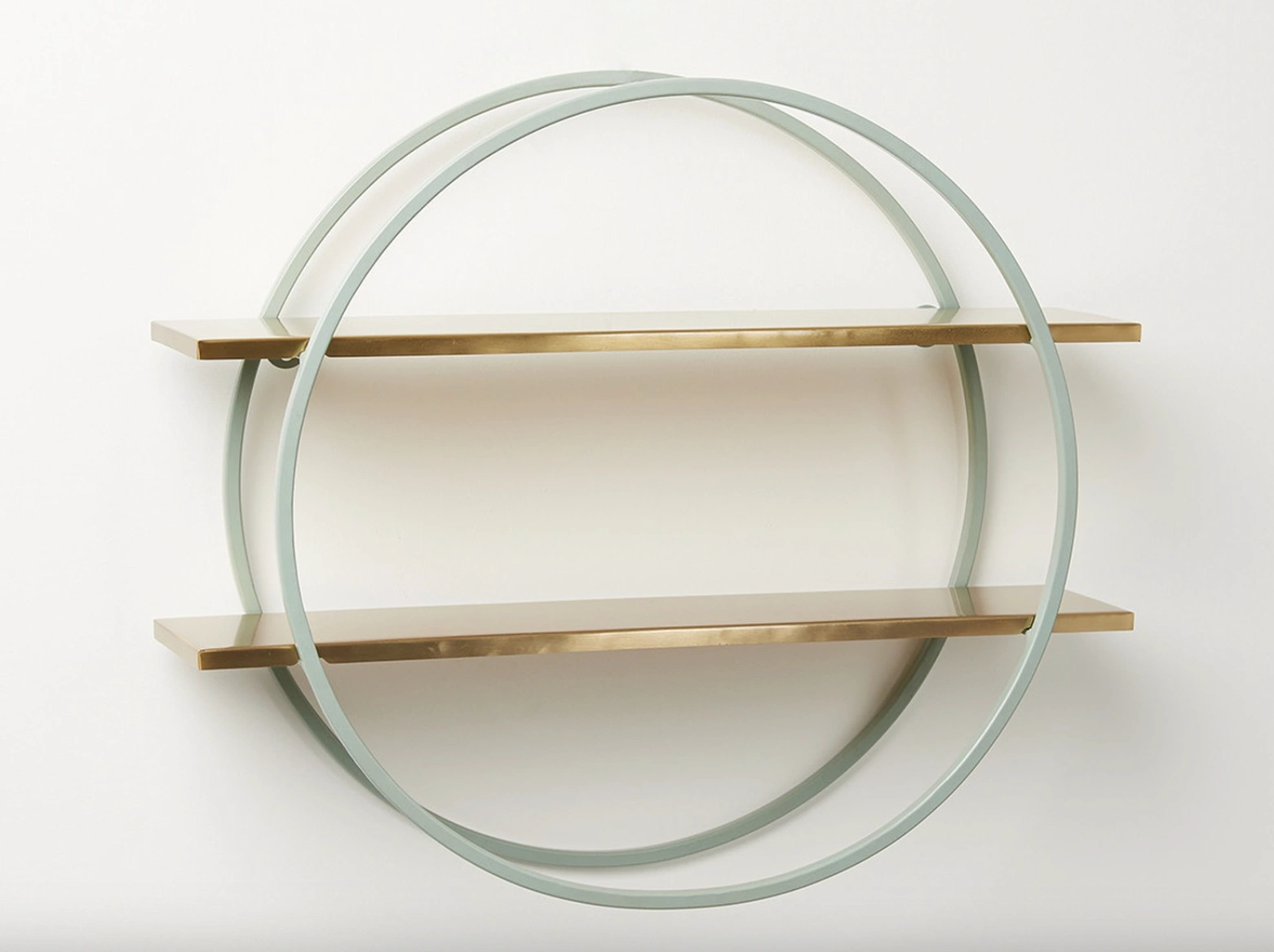 Iggy Green & Gold Metal Round Wall Shelf, €105, Oliver Bonas